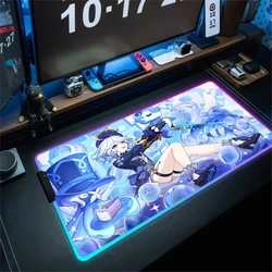 Genshin Impact Furina Anime Mouse Pad LED PC Kawaii Girl Mousepad Gamer Cabinet Keyboard Pad RGB Gaming Accessories XXL Desk Mat