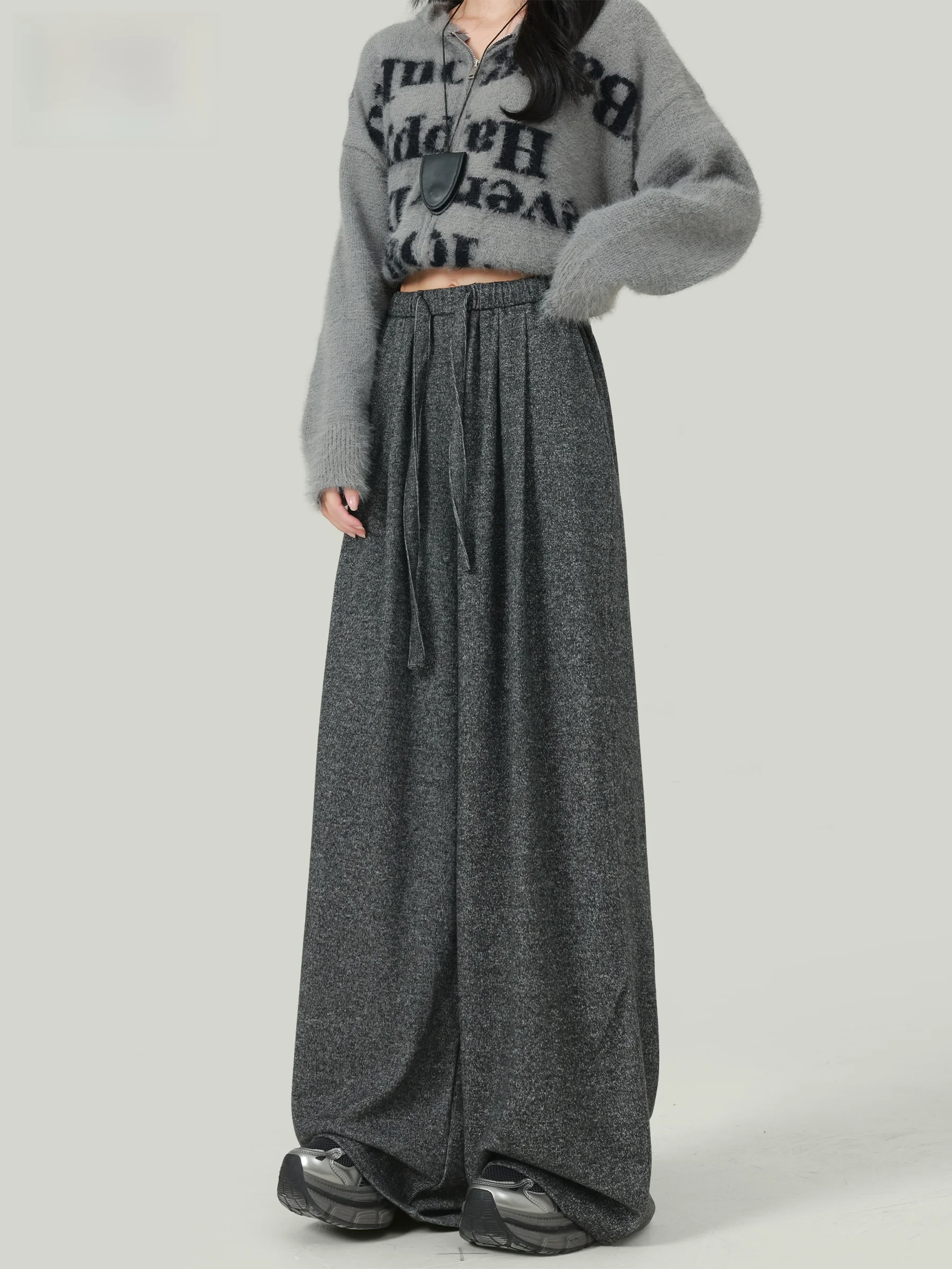 

Свободные вязаные брюки с высокой талией для женщин, летние, широкие, в пол, с эффектом похудения, драпированные, в стиле кэжуал