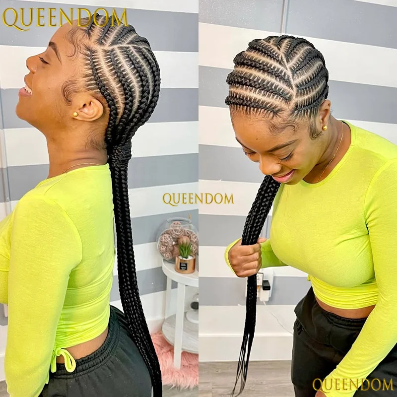 

36" Synthetic Wig Knotless Box Braid African Wigs Lace Front Wigs for Women Cornrow Side Part Braids Wig