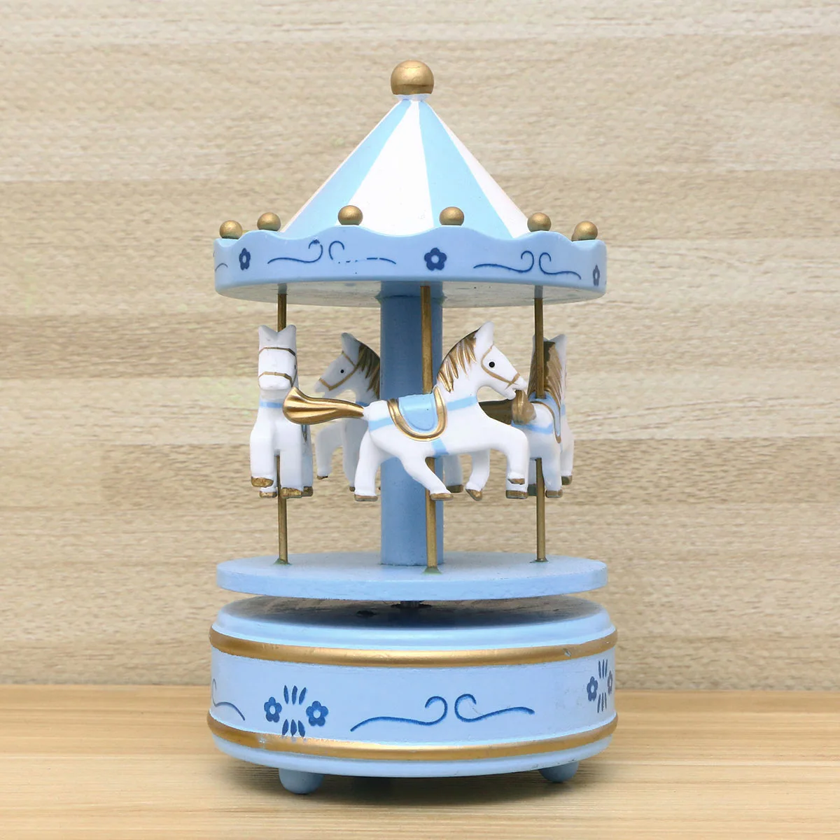 

Miniature Carousel Music Box Blue Wooden Mechanical Musical Ornament Christmas Birthday Wedding Gift Decorative For Home Desktop