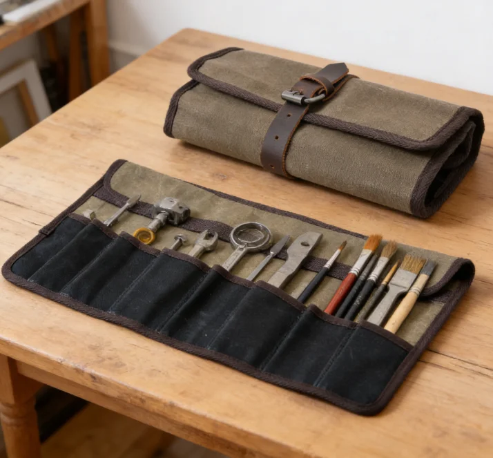 Canvas Tool Roll Bag Multi Compartment Wear Resistant Portable Tool Organizer Kit for Hardware Repair