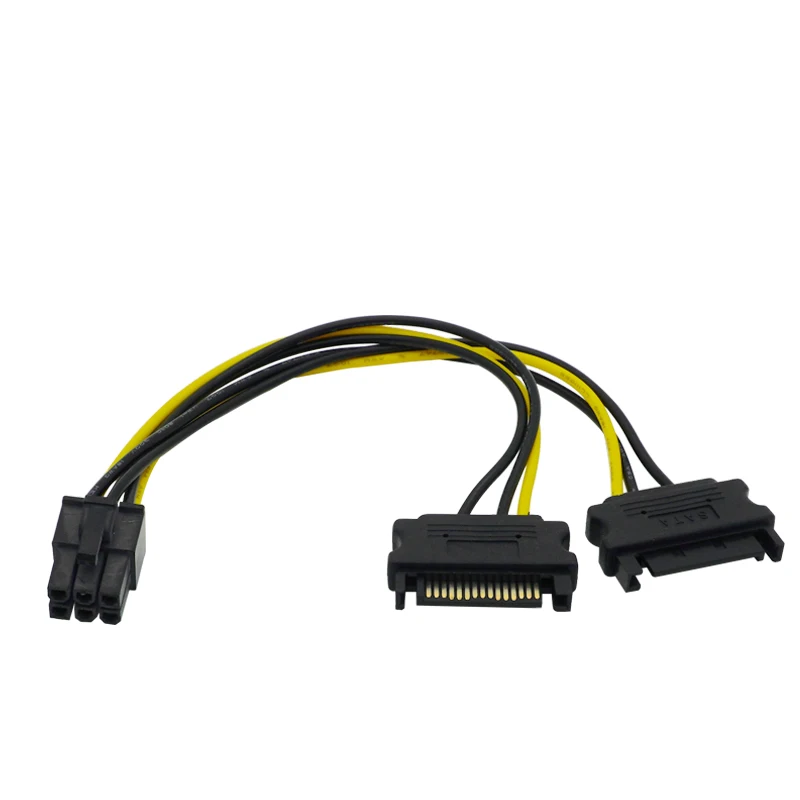 SATA 2x15Pin zu grafikkarte PCI-e PCIE 6/8 Pin Video Karte Netzteil Kabel 6/8pin zu Dual Sata Y Splitter Adapter 18CM 18AWG