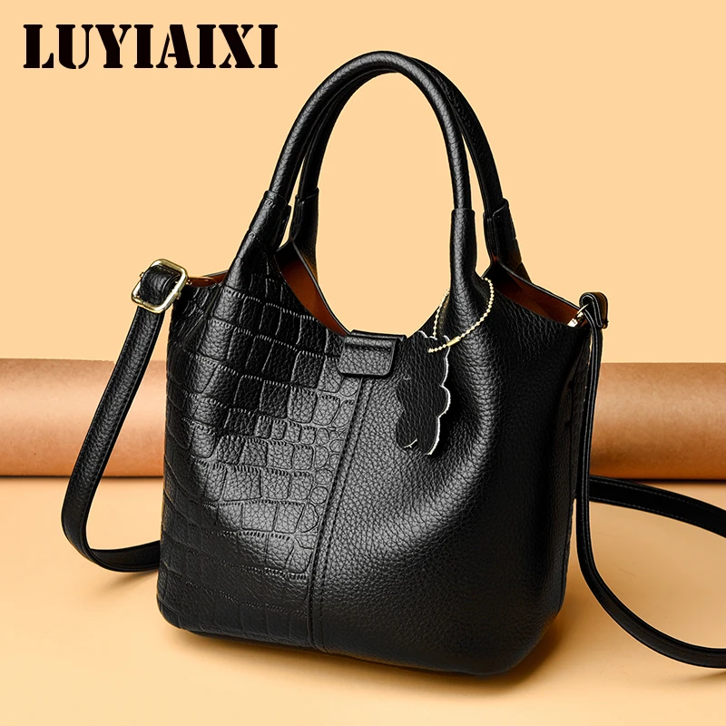 

Элегантные женские сумки-ведерки из искусственной кожи под крокодила, повседневные сумки с верхней ручкой, сумки через плечо для женщин, дизайнерские дамские сумки для работы и повседневного использования.