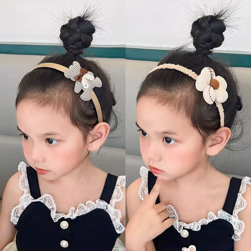 Baby Girls Cute Coffee Color Cartoon Heart Flower Bow Ornament Headbands Children Lovely Hair Hoop Kids Sweet Hair Accessories