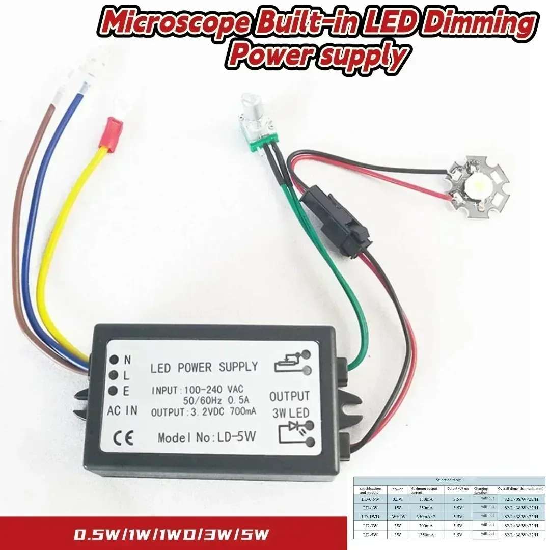 Adjustable LED Microscope Power Supply 3W 5W Output 100-240V AC Input Built-in Dimming Controller For Industrial Illumination