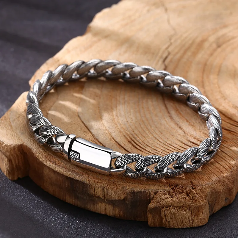 925 sterling silver bracelet all-match simple tank bracelet splendid trendy Thai silver retro distressed ornament
