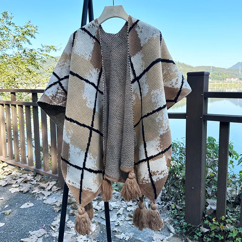 

2025 Warm Plaid Cashmere Shawl Poncho Winter Scarf Luxury Print Blanket Pashmina Wraps Bufanda with Tassel Casual Stoled Wh169