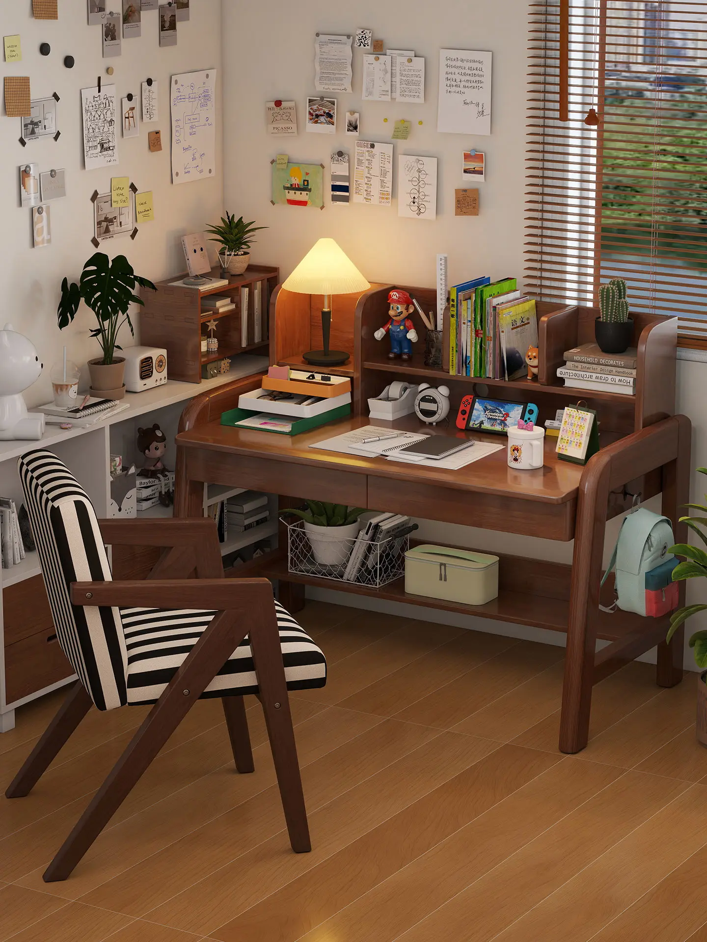 

Solid wood desk bookshelf integrated lifting student study table writing desk household