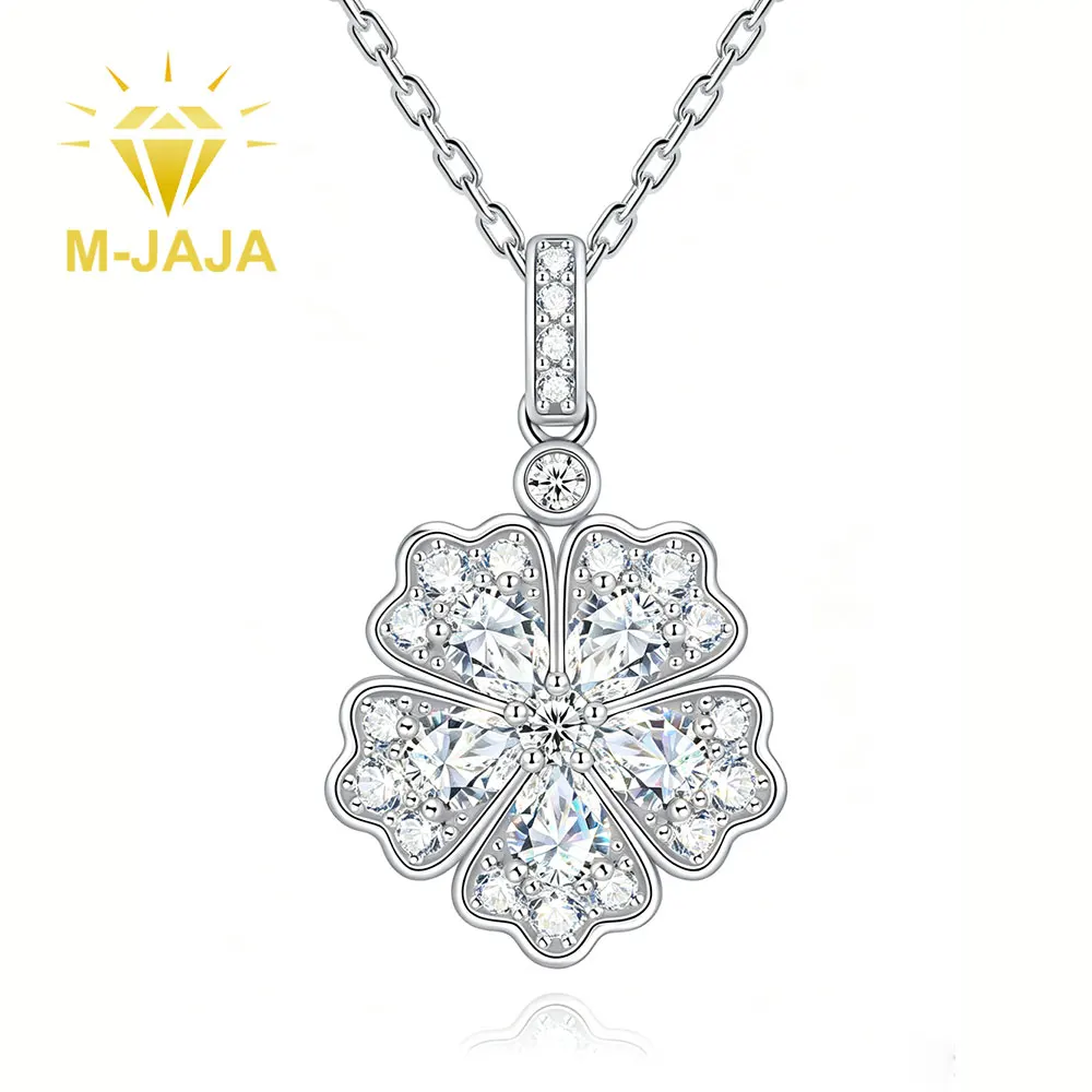 M-JAJA Four Leaf Clover Moissanite Necklace for Women 925 Silver Flower Pendant Collarbone Chain  Jewelry Anniversary Lucky Gift
