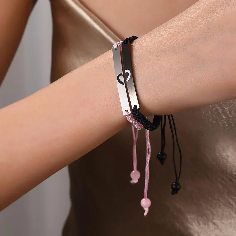 أساور على شكل قلب متطابقة لهدايا عيد الميلاد وعيد الحب من الفولاذ المقاوم للصدأ للأب والأب والابنة