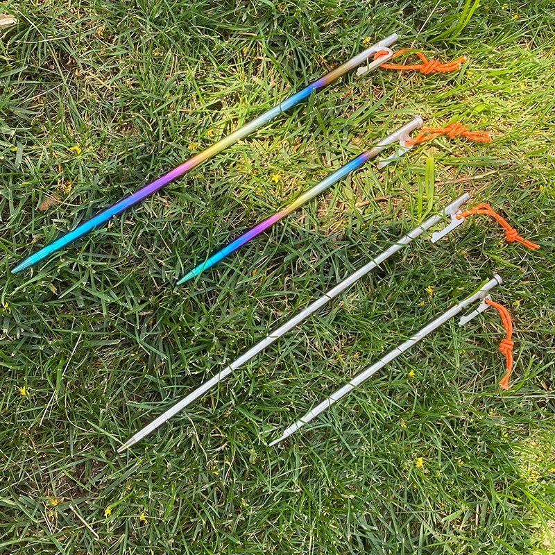 5Pcs Camping Accessories Supplies Rainbow Color Titanium Tent Pegs Nails Stakes For Hard Floor High Strength 20 24 30 35 40 cm