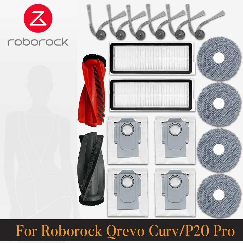 For Roborock ( Qrevo Curv / P20 Pro ) Vacuum Parts Main Roller Side Brush Hepa Filter Mop Cloth Dust Bag Accessories