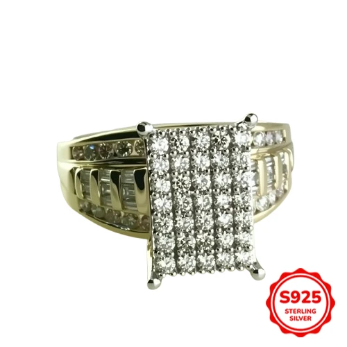 

Trendy and Cool Domineering S925 Silver Square Full Diamond Retro Couple Ring