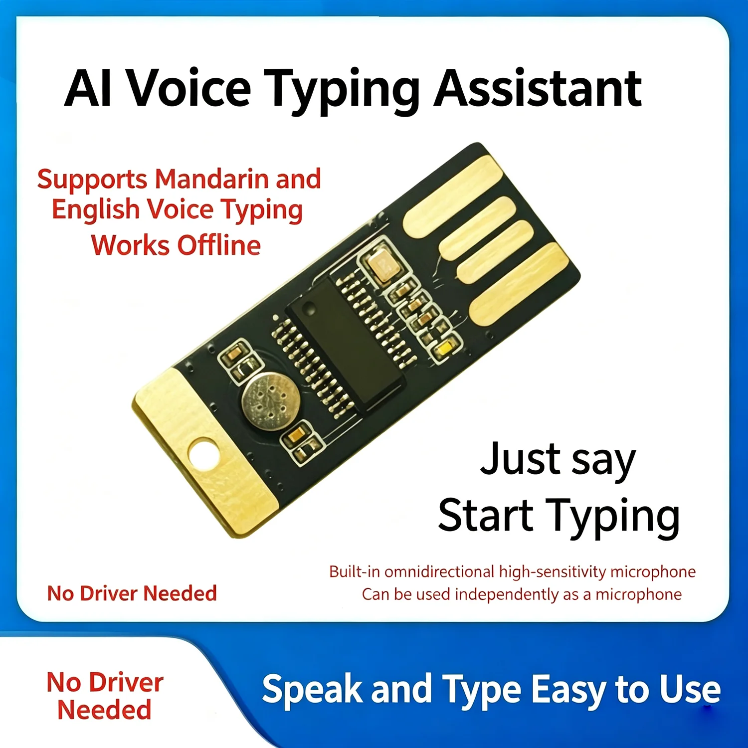AI Voice Typing Assistant for Computers – Speak to Type Instead of Using Keyboards, Supports Desktops & Laptops, Converts Record