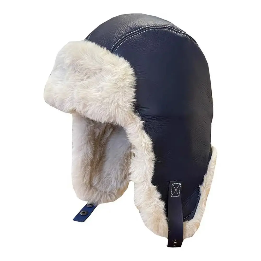 Winter Warm Cap for Men Women Windproof Soft Leather Thick Plush Faux Fur Hat Bomber Hat Ushanka Fur Hat Ski Cap Earflap Bonnet