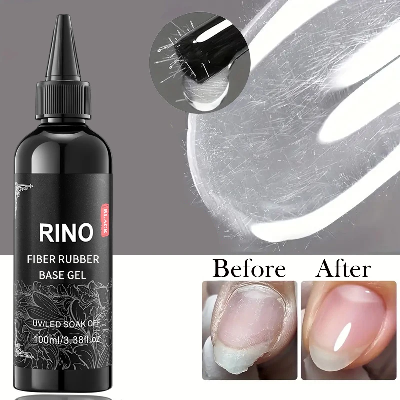 RINO Fiber Rubber Base Gel Glass Super Top Coat Gel Polish Soak Off UV LED Gel Varnish Functional Gel Nail Salon 100ML