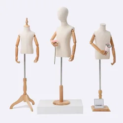 Kid Dress Form Fabric Cover Half Body Children's Model Mannequin Model Torso Wood Base With Wooden Arms For Window Display