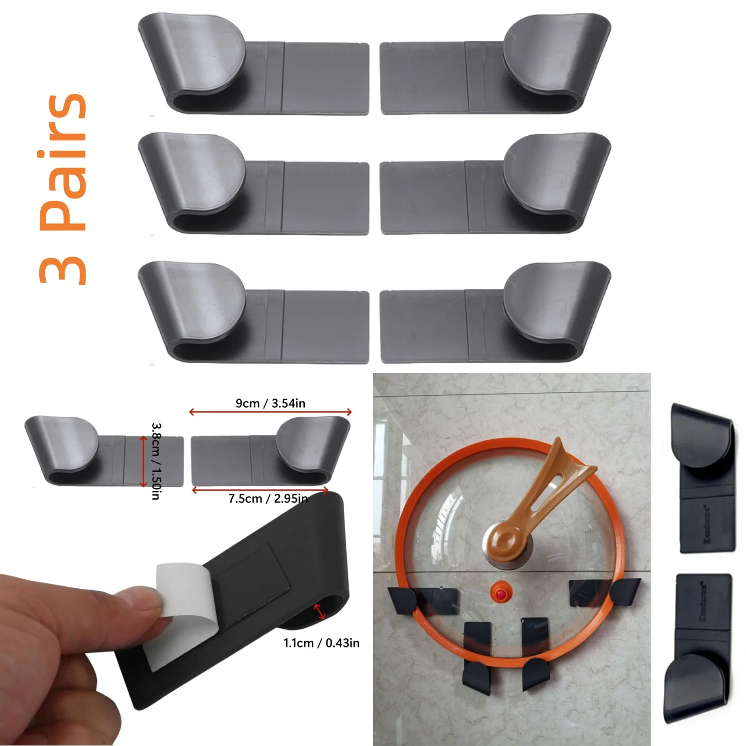 3 Paar Topfdeckelhalter zur Wandmontage, zum Aufhängen von Pfanne, Topfdeckelregal, Kunststoff, für die Küche, Aufbewahrungsregal, Küchenorganisator