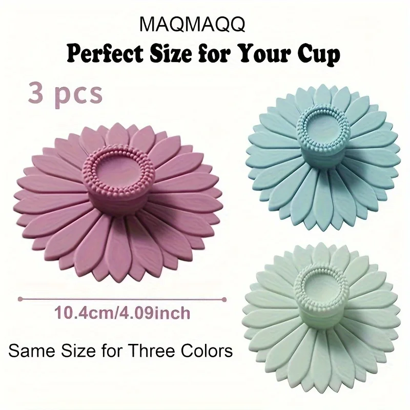 3PCS Petal Silicone Cup Covers Creative Round Cute Mug Cover Reusable Anti Dust Cup Covers Hot Cup Lids for Coffee & Tea