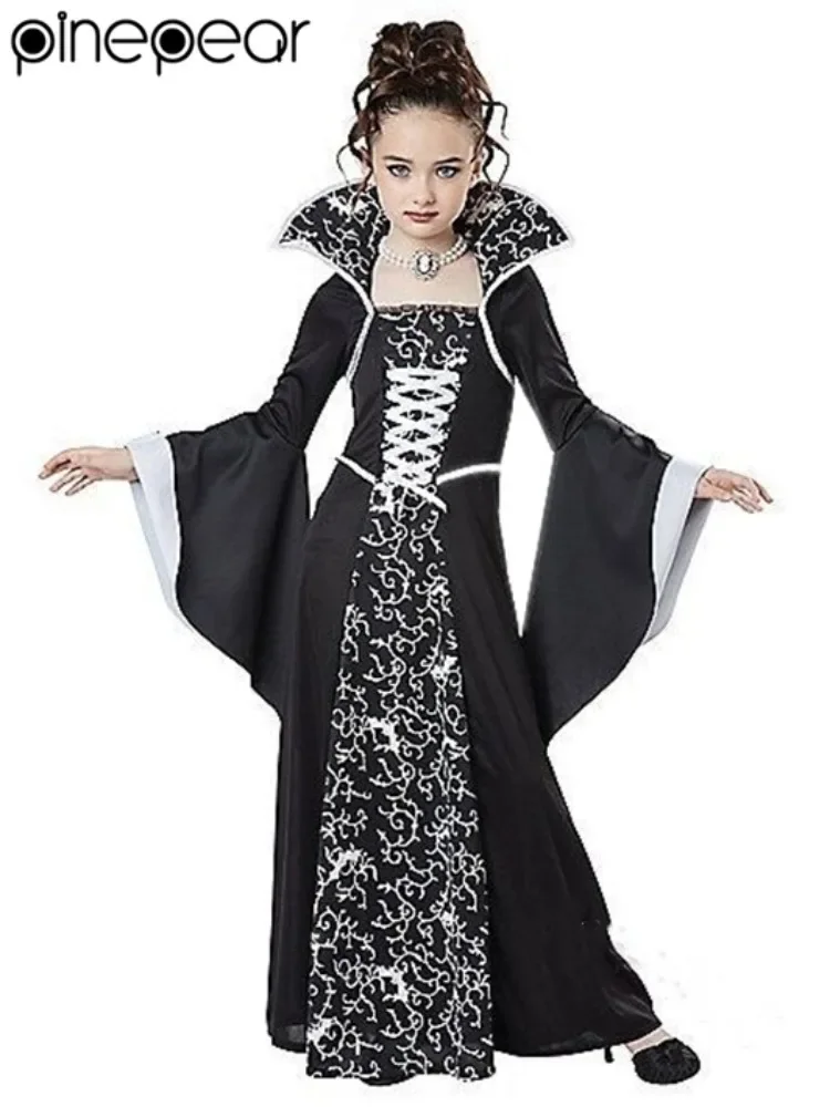 NEW 2026 Halloween Costume for Kids Halloween Fantasy Vampire Costume Girls Long Tutu Dress Kids Carnival Outfit Gothic Clothes