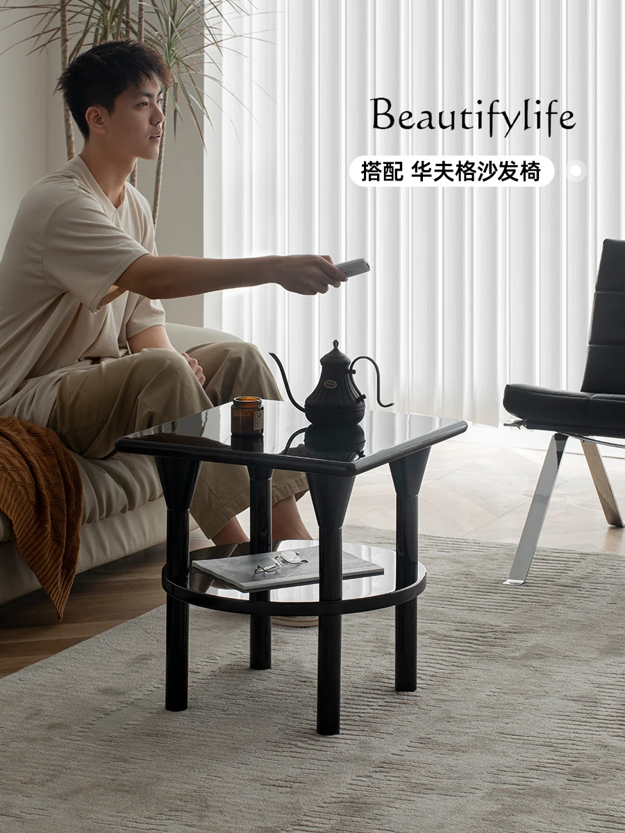 Medieval Nordic style small side table storage modern simple coffee table black bedside table living room corner