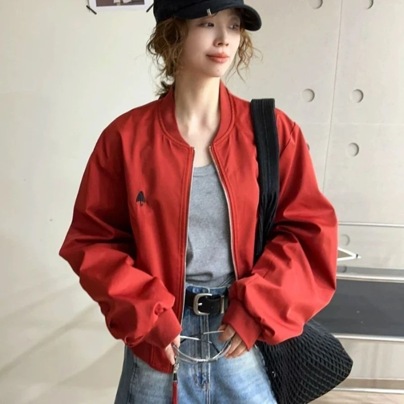 

Chic Petite Windbreaker Jacket Retro Baseball Embroidery Design 2025 New Short Coat for Casual Street Style​