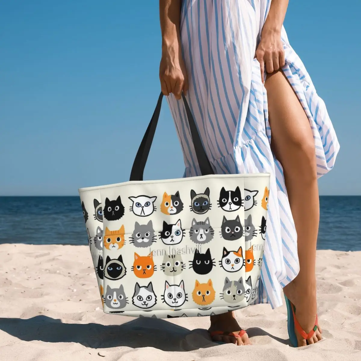 Facce di gatto assortite borsa da viaggio da spiaggia con gattino eccentrico carino, borsa Tote regali pratici moderni regalo di compleanno modello Multi-stile