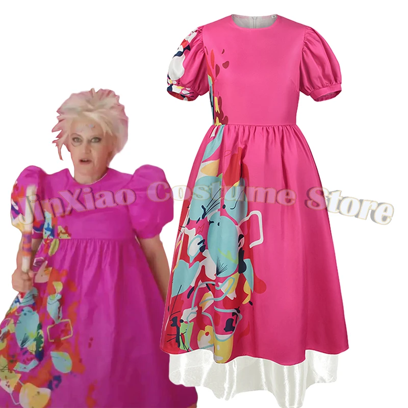 

Movie Wired Doll Cosplay Costume Kate Pink Puff Sleeve Dress Crazy Women Roleplaying Outfit Halloween Carnival Party Clothing