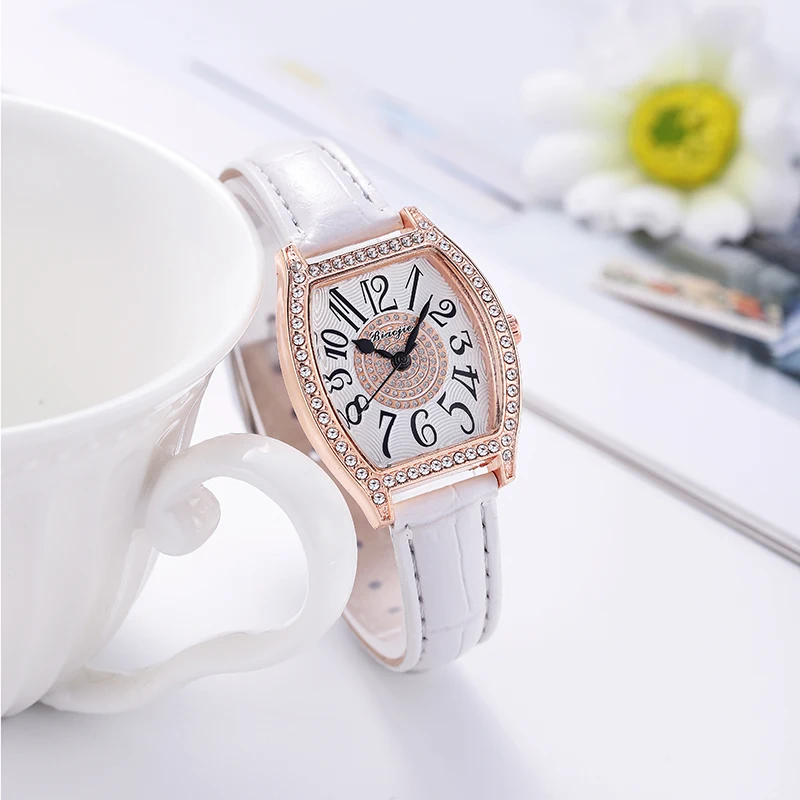 003New fashion wine barrel type large digital rhinestone full diamond girl ladies watch quartz belt wholesale watches