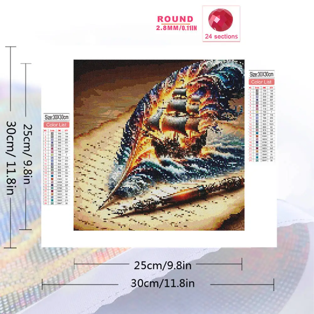 Evershine Full Square Round Diamond Mosaic Ship Landscape Abstract DIY Diamond Painting Feather Suitable For Beginners Wall Art