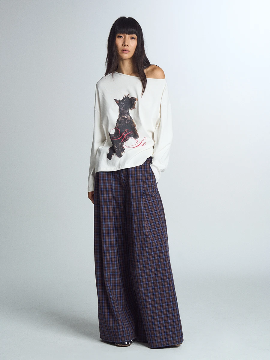 

Удобная длинная футболка Sve SelfSettax 25AW с принтом собаки, повседневный свободный женский топ из смеси хлопка из полиэстера, Sweat ng