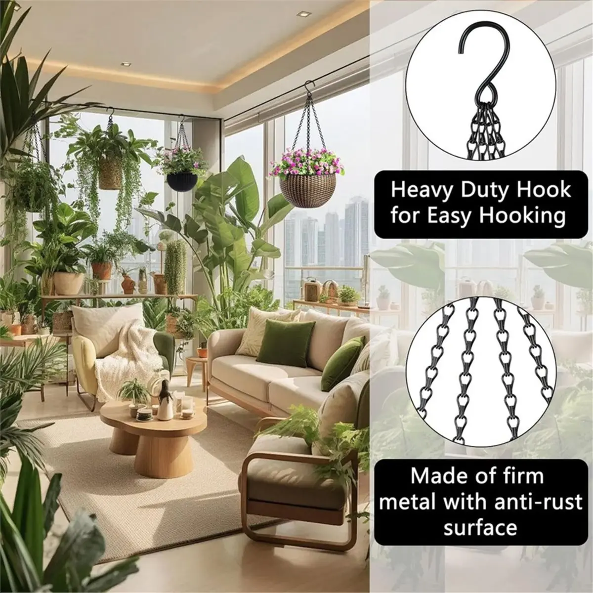 3 Pack, 23 Inch Hanging Baskets Chain, Hanging Chains with Hooks Flower Pot Chain Replacement Plant Hangers