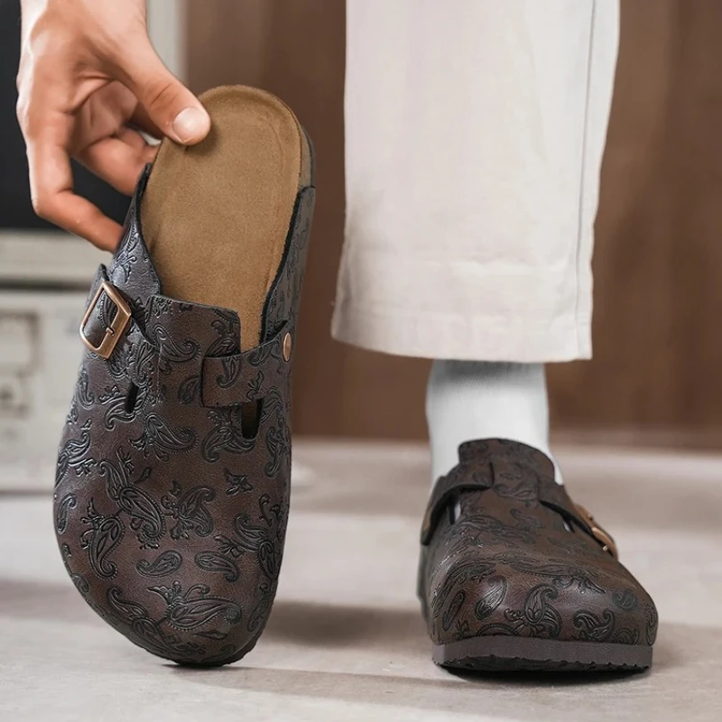 

Half Shoes for Men Women Classic Style Cork Slip-On Sandals Backless Clogs with Printed Unisex Indoor Outdoor Comfort Slippers