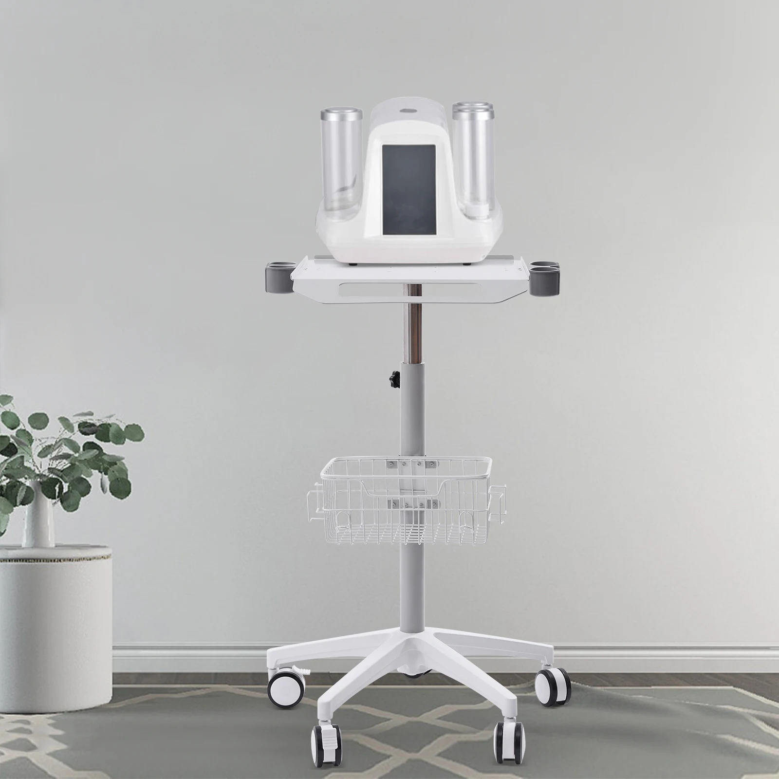 Rolling Desktop Lab Cart Mobile Trolley Medical Dental with Wheels Height Adjustable White