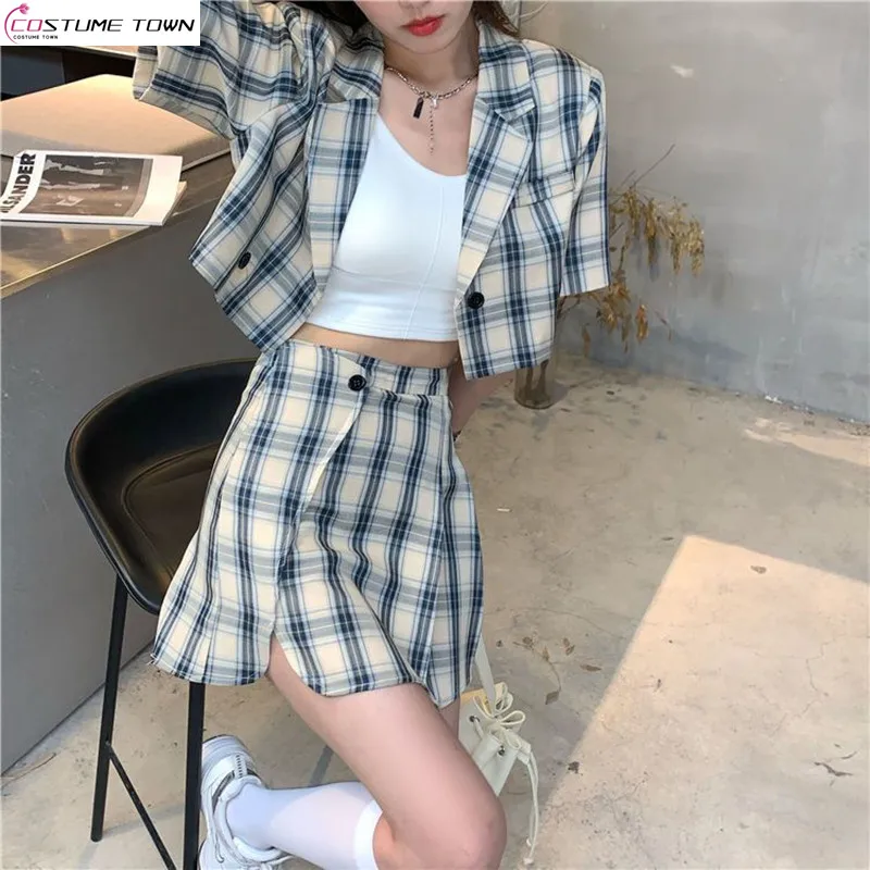 

Two Piece Spicy Girl Skirt Ins 2024 Spring/Summer Korean Edition New Fashion Plaid Printed Women's Skirt Set