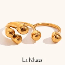 La. Muses Creative Bead Shape Can Be Worn Two Finger Unique Fashion Jewelry And Accessories Stainless Steel Opening Ring Women