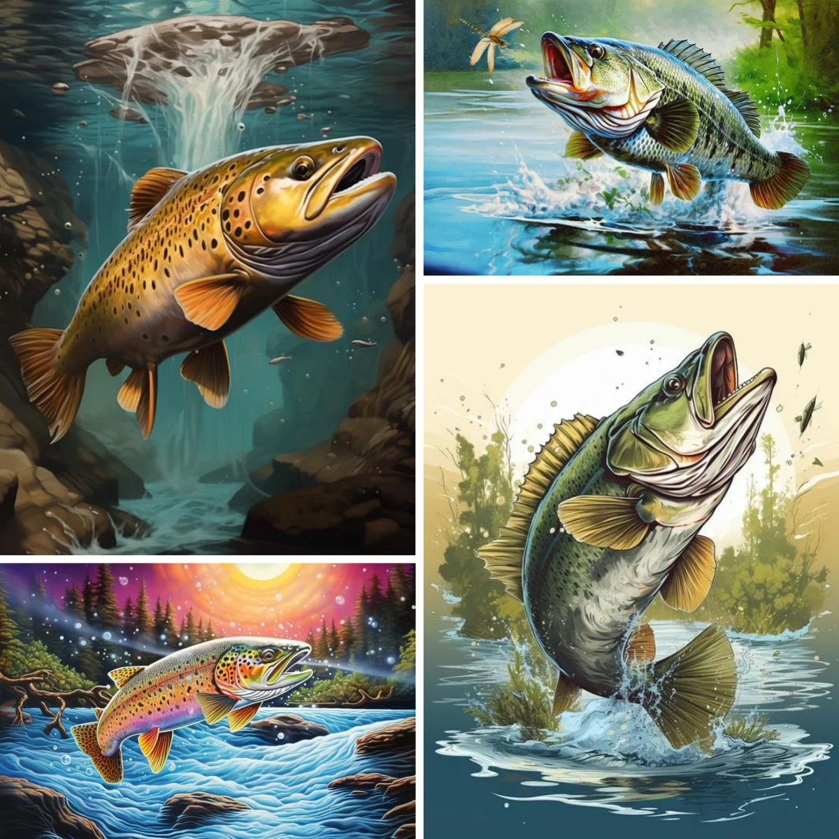 

5D Diamond Painting Rainbow Trout Fly Fishing Wall Art Full Drill Diamond Mosaic Kit Rhinestone Embroidery Rustic Fisherman Gift