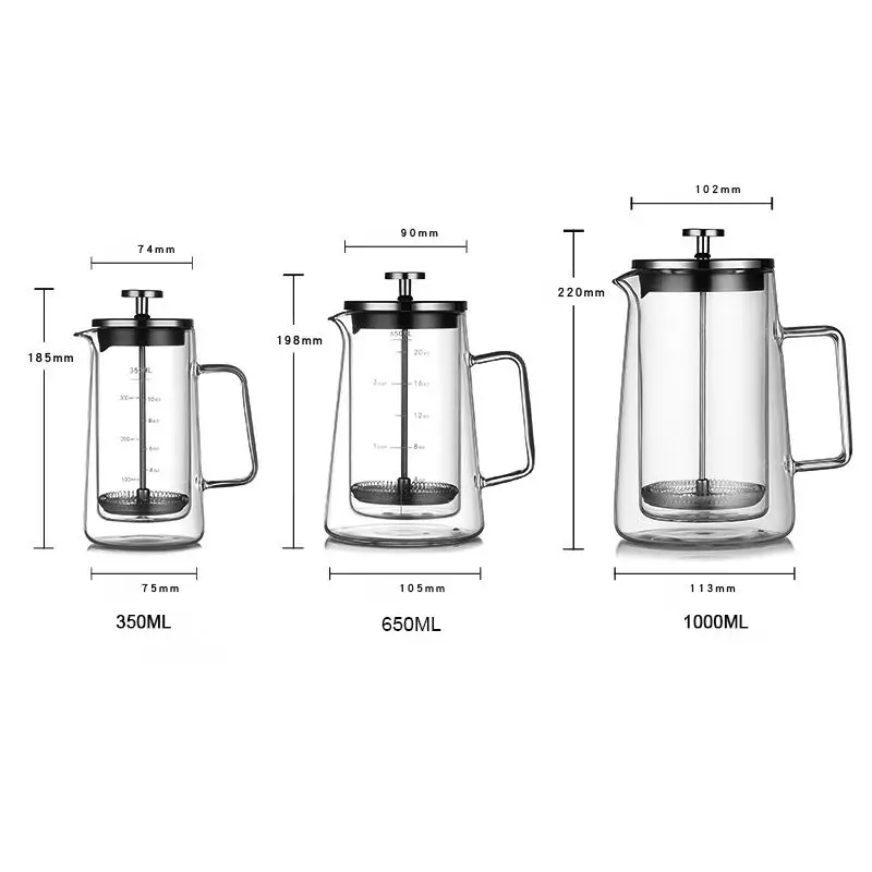 Glass French Press Heat Resistant Double Wall Coffee Pot Household Filter Sharing Pot Glass Pot Travel and Camping Coffee Pot