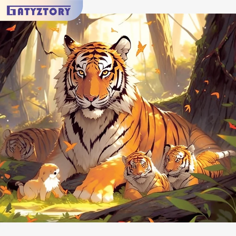 

GATYZTORY 40x50cm Painting By Numbers Paint Kit Tiger Drawing By Numbers For Adults Handiwork Room Decoration On Canvas