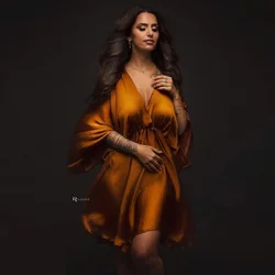 Batas de fotografía de maternidad para mujer, albornoz de satén suave, vestidos para sesión de fotos, falda de manga larga, vestido para mujer