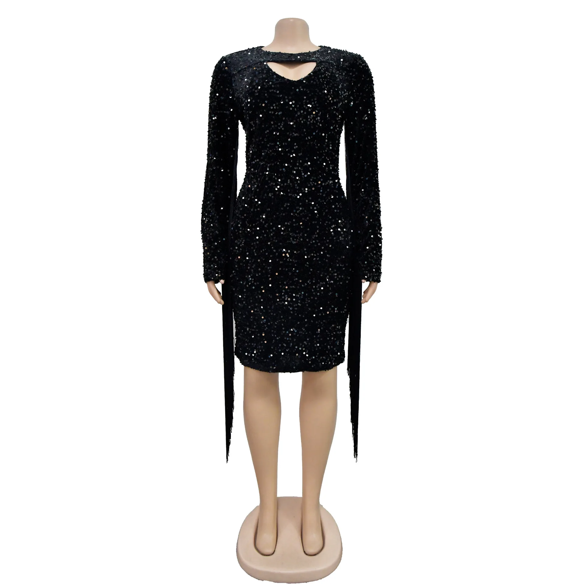 Sequin Mini Black Dress Sexy Club Wear Party Bodycon Fashion Evening Dresses Women Winter Clothes Elegant Luxury Fringe Dresses