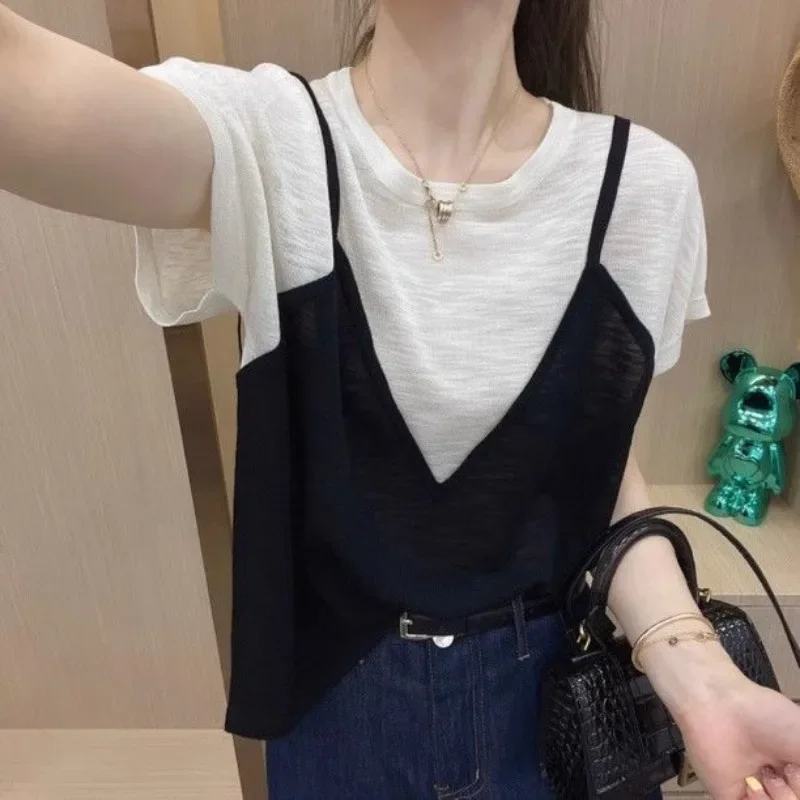 

Top Female White Cotton Women's T-shirt Summer Outfit Short Sleeve Korean Streetwear 2024 High Quality Popular Clothes Emo Kpop