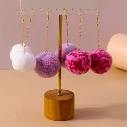 Aihua Faux Fur Ball Earrings for Women Soft Fluffy Pom Pom Decor Dangle Earrings Jewelry Accessories Christmas Party Dress Up