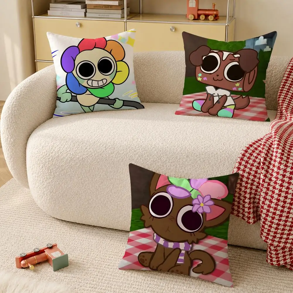 Cartoon Cute D-Dandys W-World Cushion Cover Wrinkle-Resistant Short Plush Cushion Covers Breathable Machine-Washable