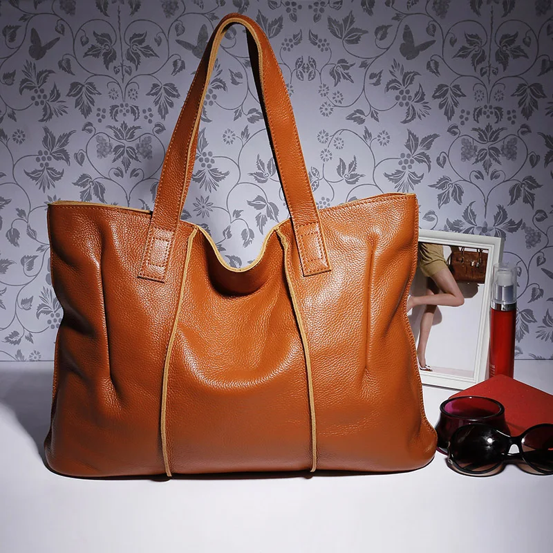 100% Genuine Leather Bag Large Women Leather Handbags Famous Brand Women Tote Bags Big Ladies Shoulder Bag AWM108