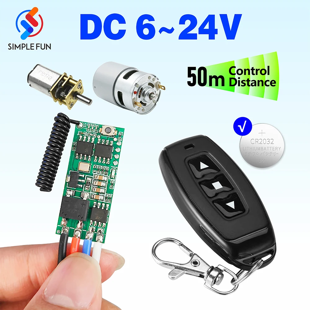 RF Mini silnik przełącznik zdalnego sterowania 433 MHz DC 6 V 12 V 18 V 24 V moduł przekaźnika, nadajnik 50 m, do silnika do przodu do tyłu Stop/DIY