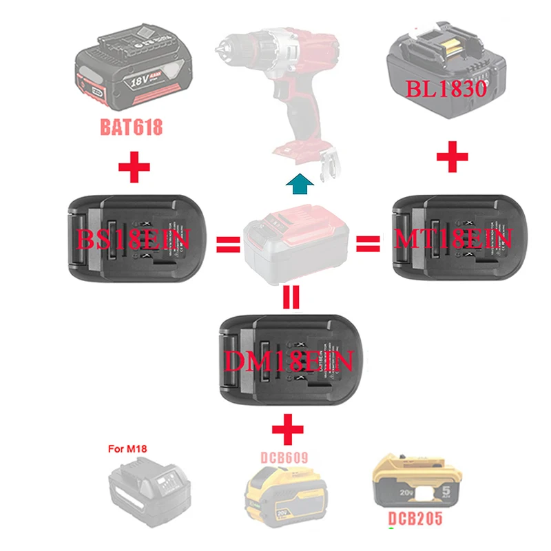 

BS18EIN MT18EIN DM18EIN Adapter Converter for Makita for DeWalt for Milwaukee for Bosch Li-ion Battery for Einhell Lithium Tool