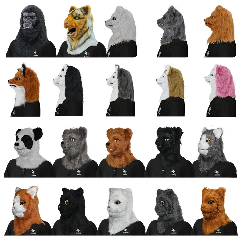 La boca se puede abrir accesorios de disfraz de fiesta de Halloween máscara de disfraz de látex cara completa cabeza de Animal máscara divertida bonita para adultos