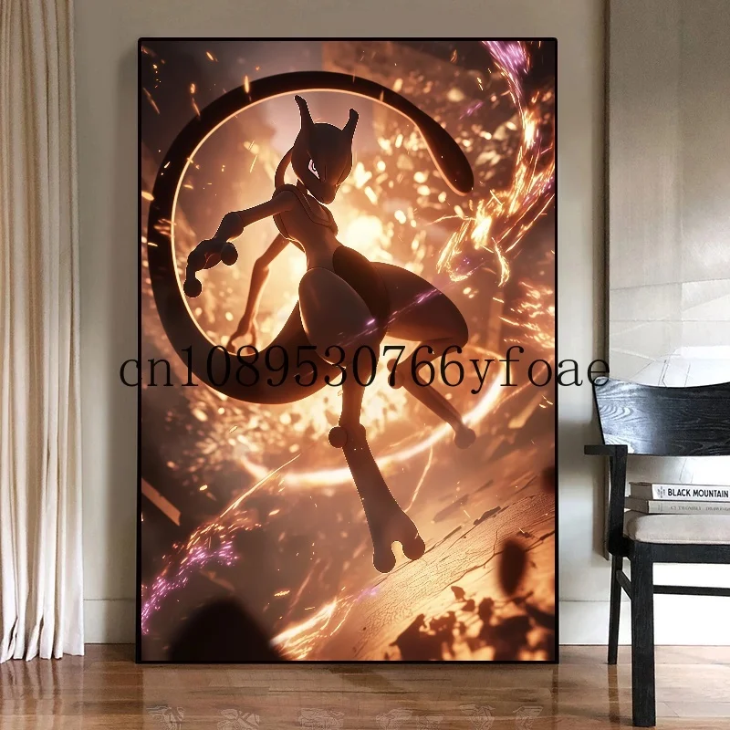 

Classic Pokemon Japan Anime Figures Mewtwo Poster Decor Picture Wall Art Watercolor Canvas Painting Modern Room Decor Kids Gifts