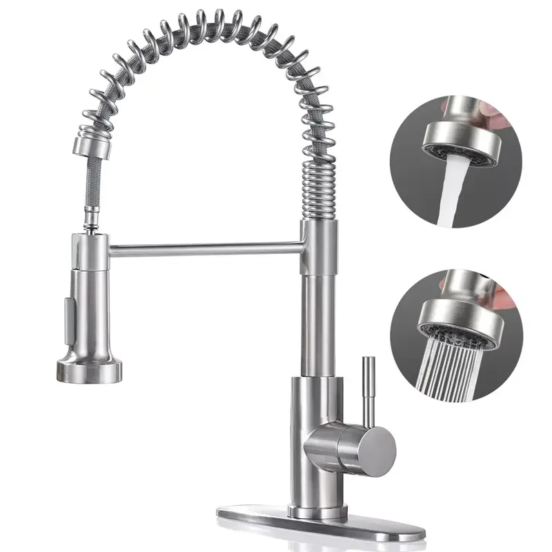 

Brushed Nickel Kitchen Faucet, Modern Single Handle Pull Down Sprayer, Compact Design Fits 1/3 Holes